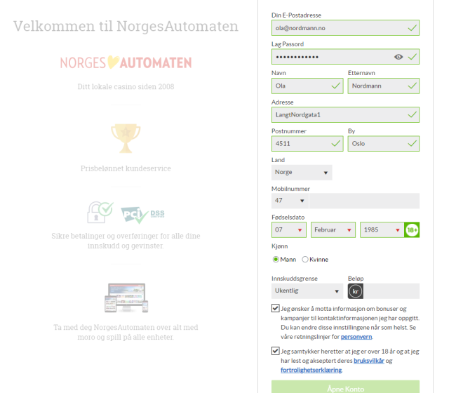 NorgesAutomaten registreringsprosess
